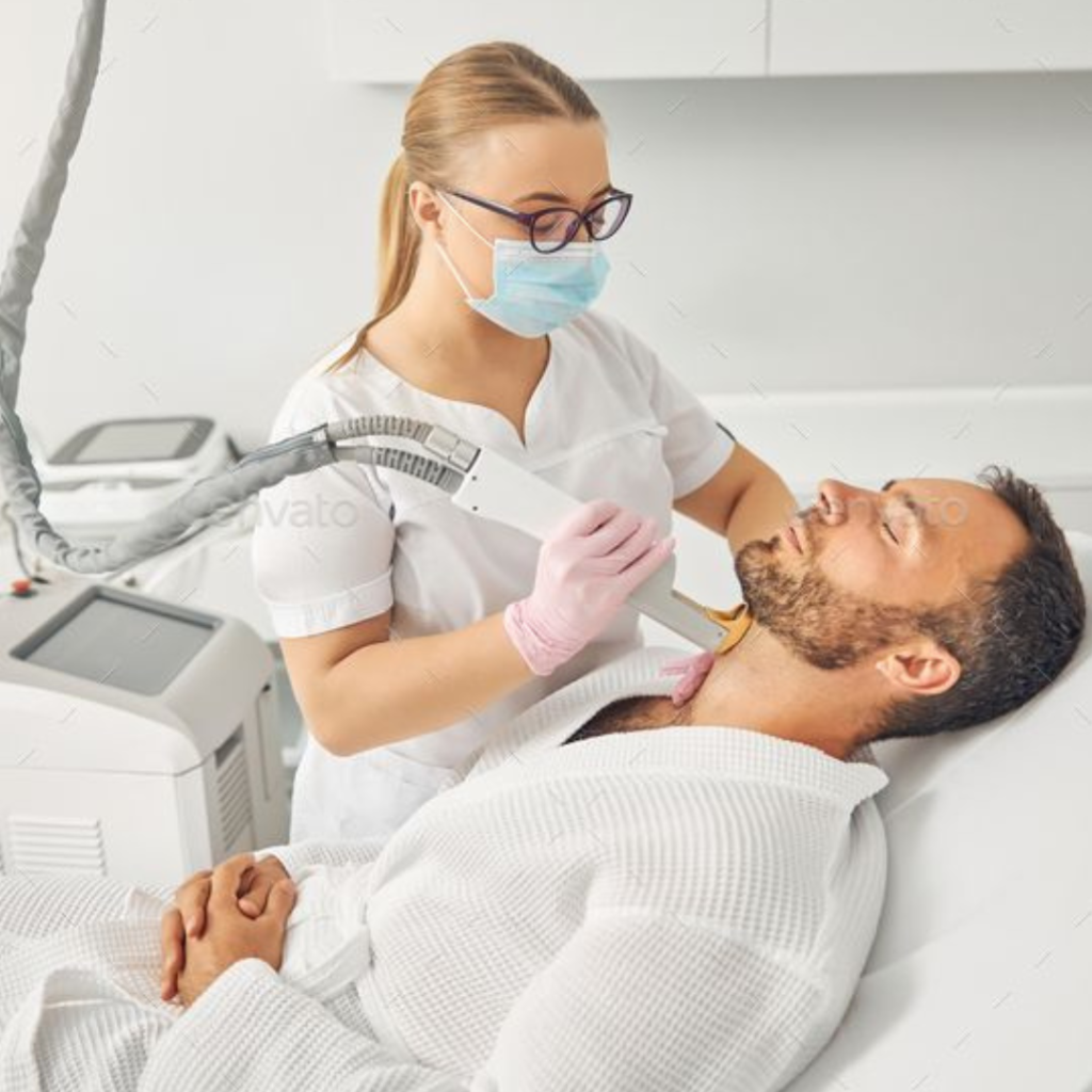 a dermatologist performing the procedure of laser hair removal in chennai